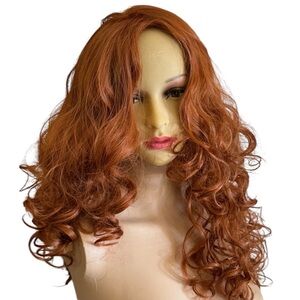 Halo Ginger Auburn Long Wavy Wig with Curtain Bangs Natural Middle Part 26”NWT